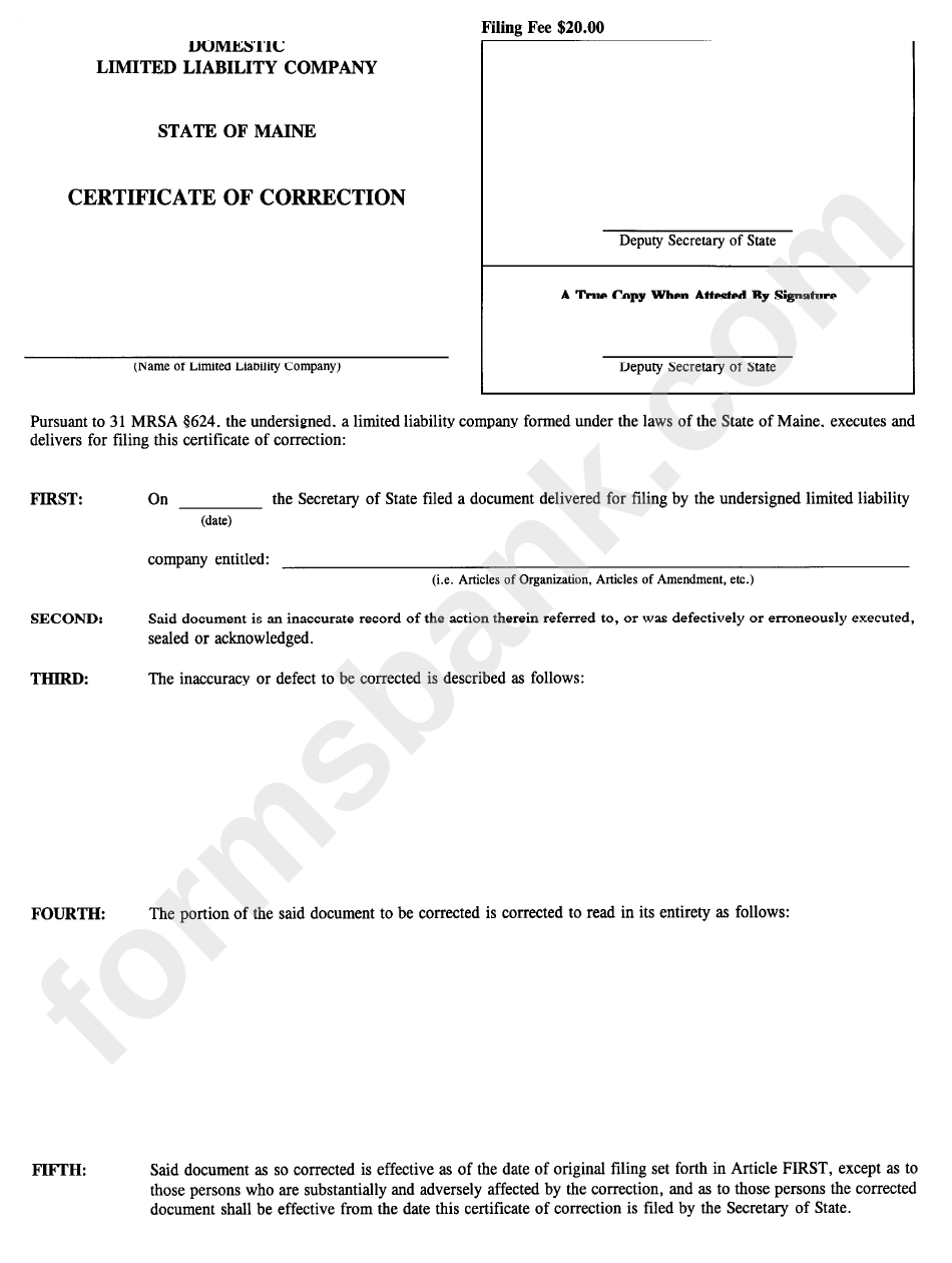 Form Mllc 17 Certificate Of Correction Printable Pdf Download 3264