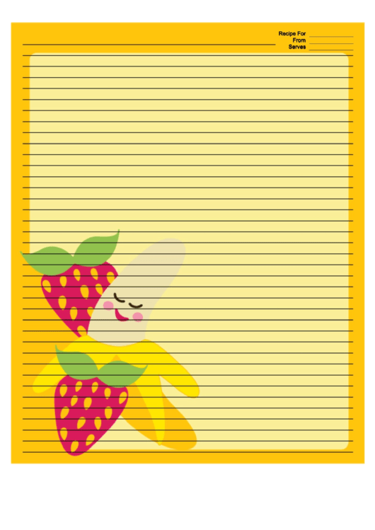 1 Banana 2 Strawberries Yellow Recipe Card 8x10 Template Printable pdf