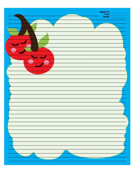 Cherries Blue Recipe Card 8x10 Printable pdf
