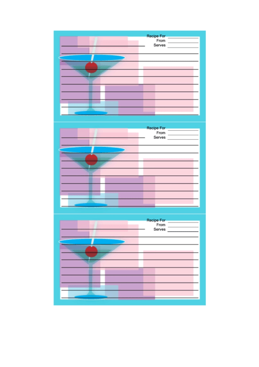 Blue Martini Recipe Card Template Printable pdf