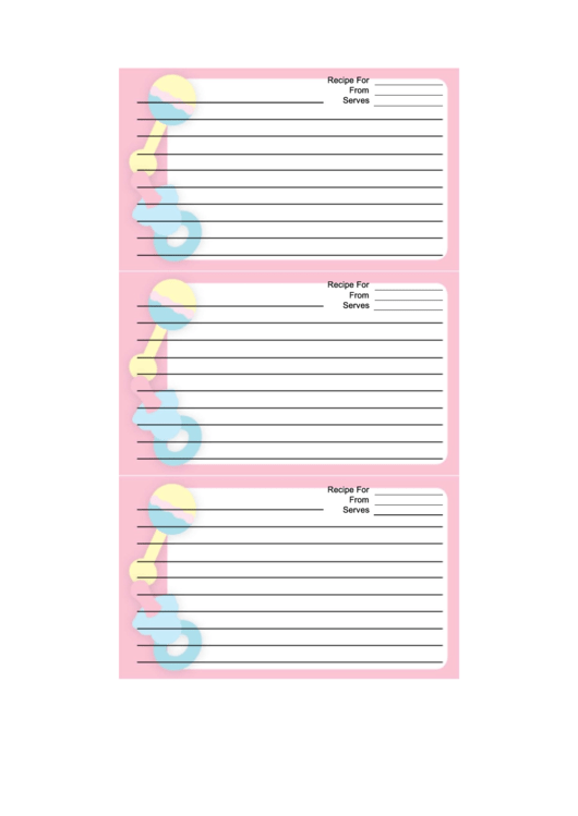 Pink Baby Rattles Recipe Card Template Printable pdf