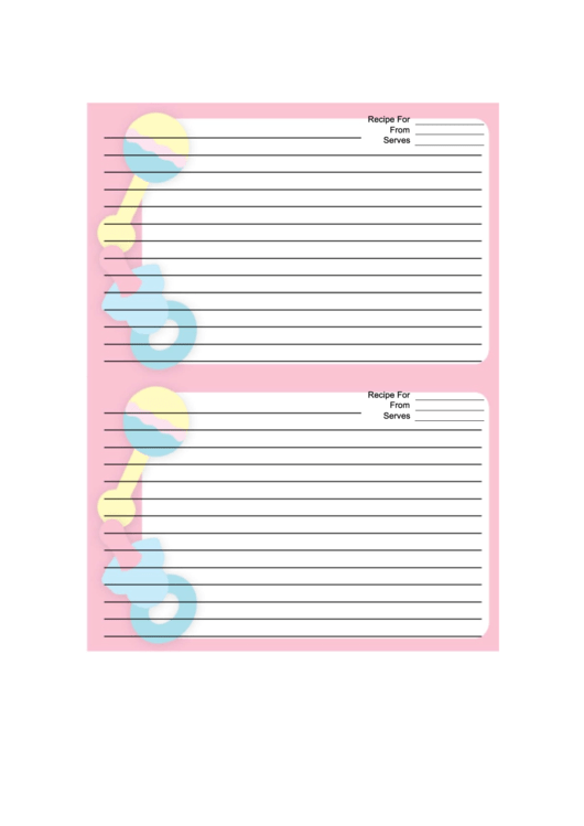 Pink Baby Rattles Recipe Card Template Printable pdf