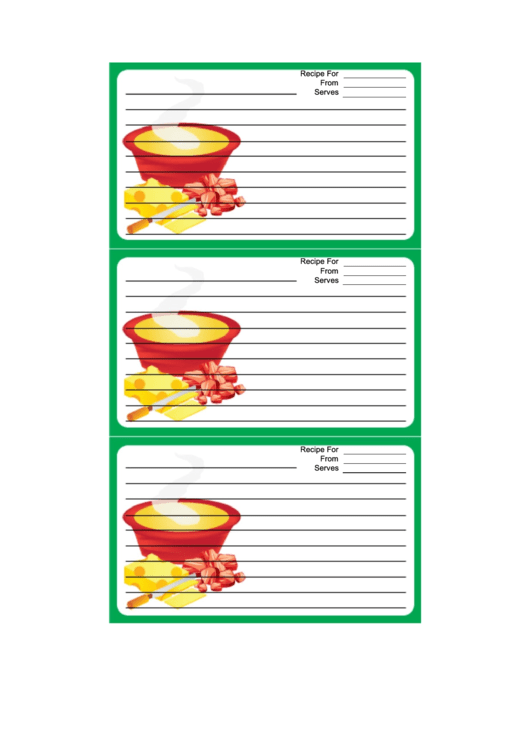 Soup Cheese Green Recipe Card Template Printable pdf