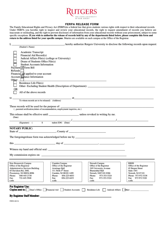 Ferpa Release Form Printable pdf