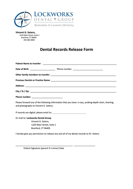Dental Records Release Form Printable Pdf Download