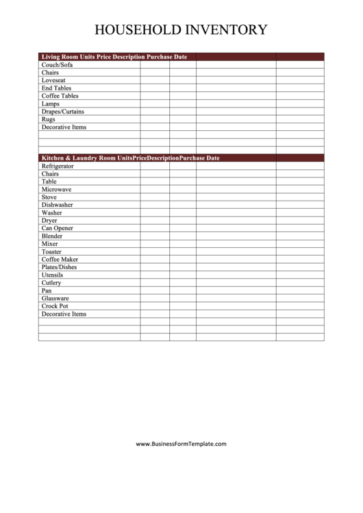 Household Inventory Printable pdf