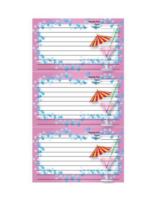 Pink Cocktail Recipe Card Template Printable pdf