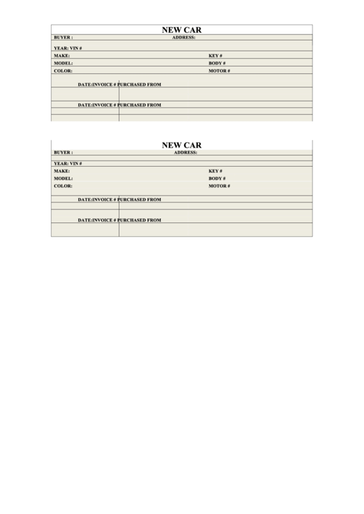 New Car Inventory Template Printable pdf
