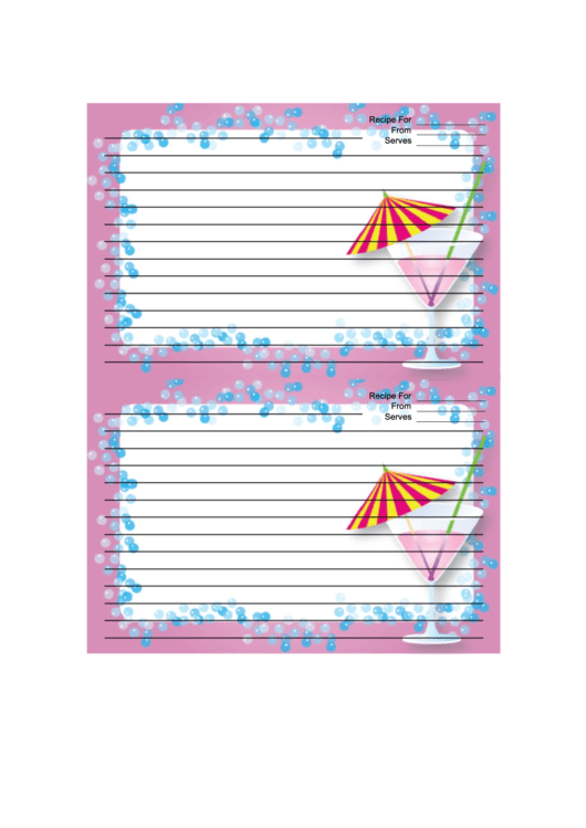 Pink Cocktail Recipe Card 4x6 Printable pdf