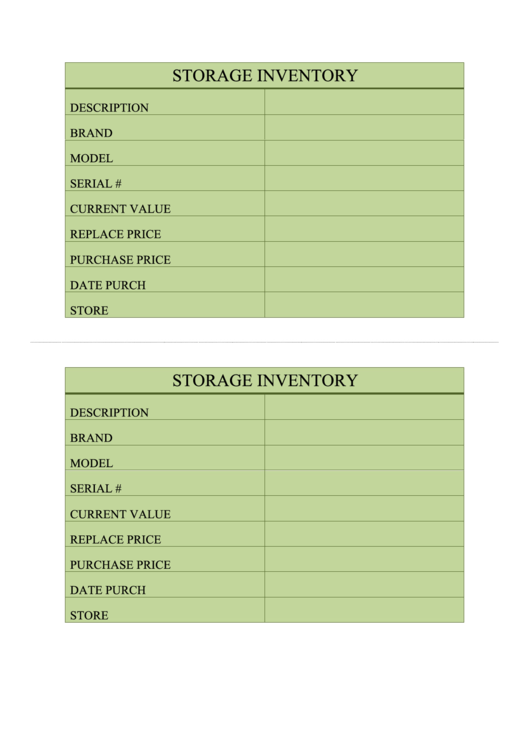 Storage Inventory Printable pdf