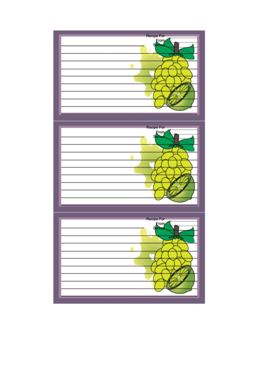 Grapes Citrus Purple Recipe Card Template Printable pdf