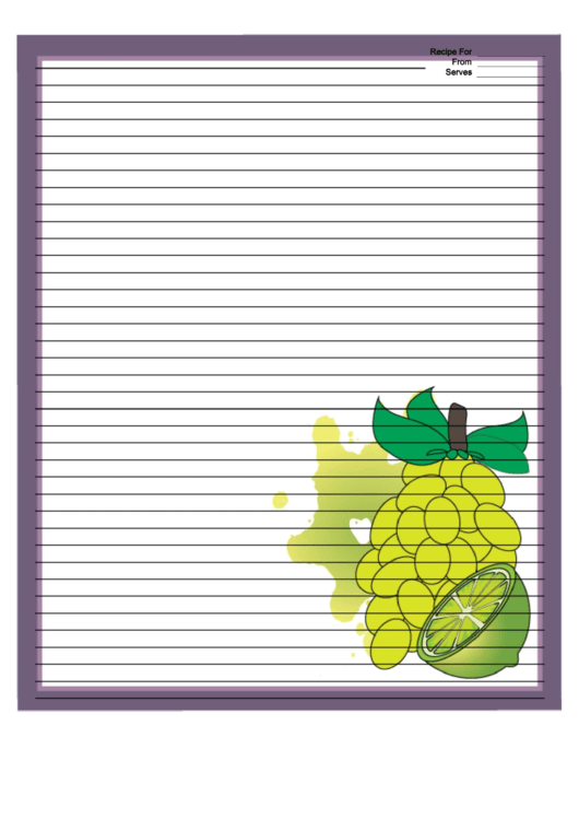 Grapes Citrus Purple Recipe Card 8x10 Printable pdf