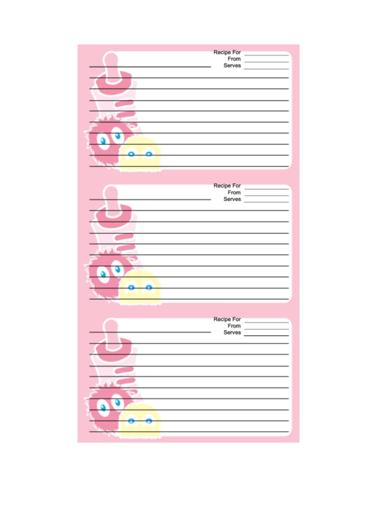 Pink Baby Bottle Monsters Recipe Card Template Printable pdf