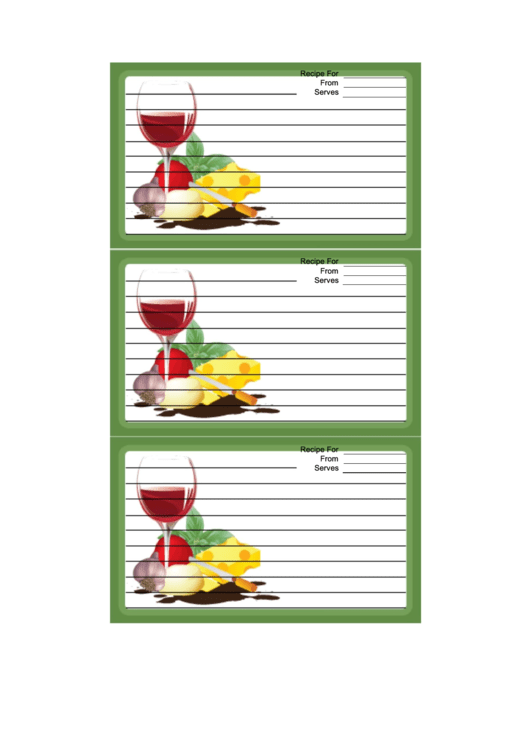 Green Wine Cheese Recipe Card Template Printable pdf