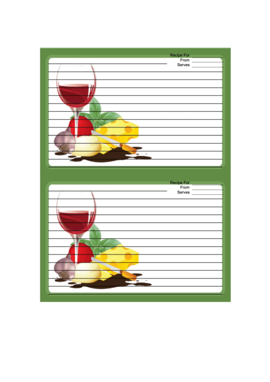 Green Wine Cheese Recipe Card 4x6 Template Printable pdf