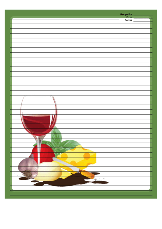 Green Wine Cheese Recipe Card 8x10 Printable pdf