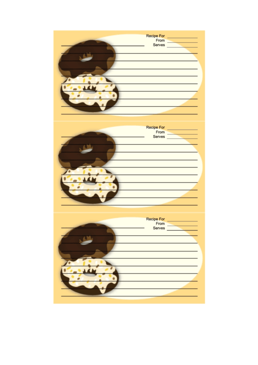 Frosted Doughnuts Yellow Recipe Card Template Printable pdf