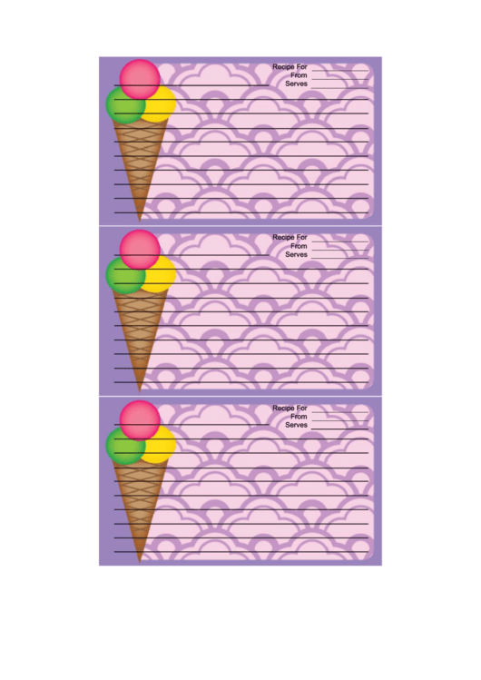 Ice Cream Cone Purple Recipe Card Template Printable pdf