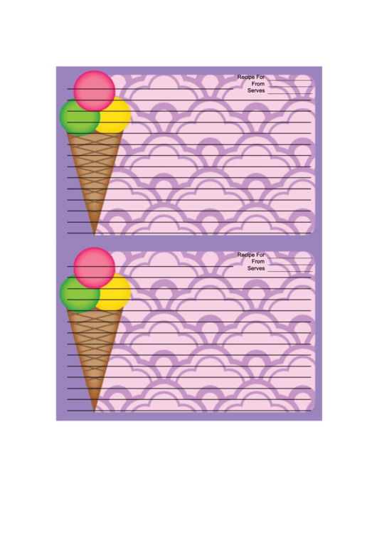 Ice Cream Cone Purple Recipe Card 4x6 Printable pdf