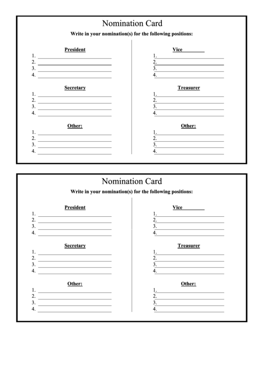 Nomination Card Printable pdf