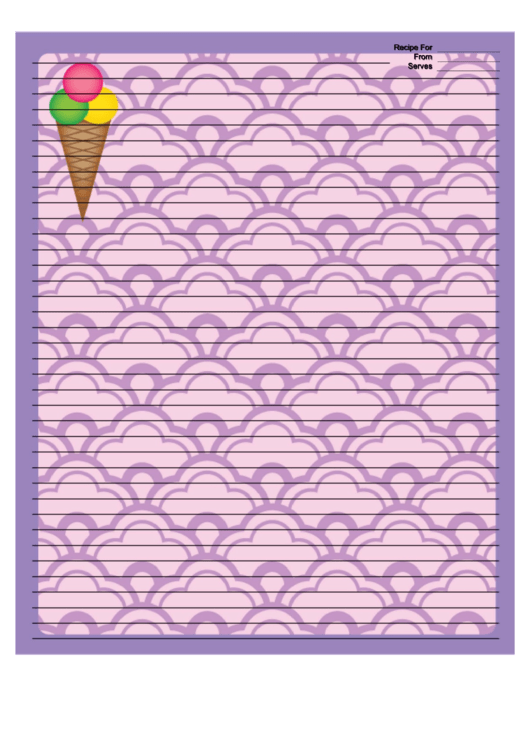 Ice Cream Cone Purple Recipe Card 8x10 Printable pdf