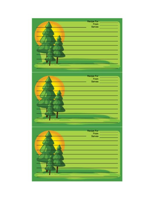 Pine Trees Green Recipe Card Template Printable pdf