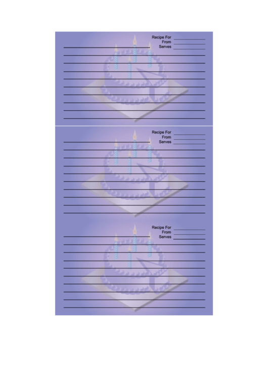 Purple Birthday Cake Recipe Card Template Printable pdf