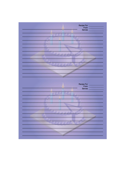 Purple Birthday Cake Recipe Card 4x6 Template Printable pdf