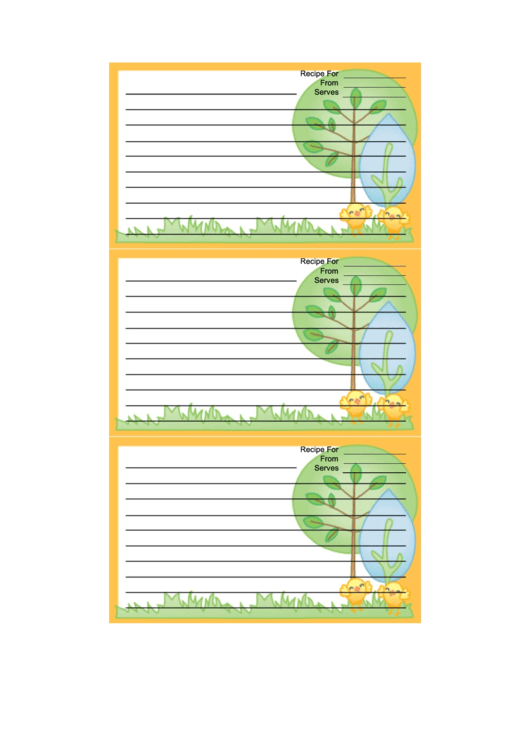 Orange Trees Recipe Card Template 3x5 Printable pdf