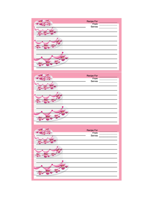 Pink Tiered Cake Recipe Card Template Printable pdf