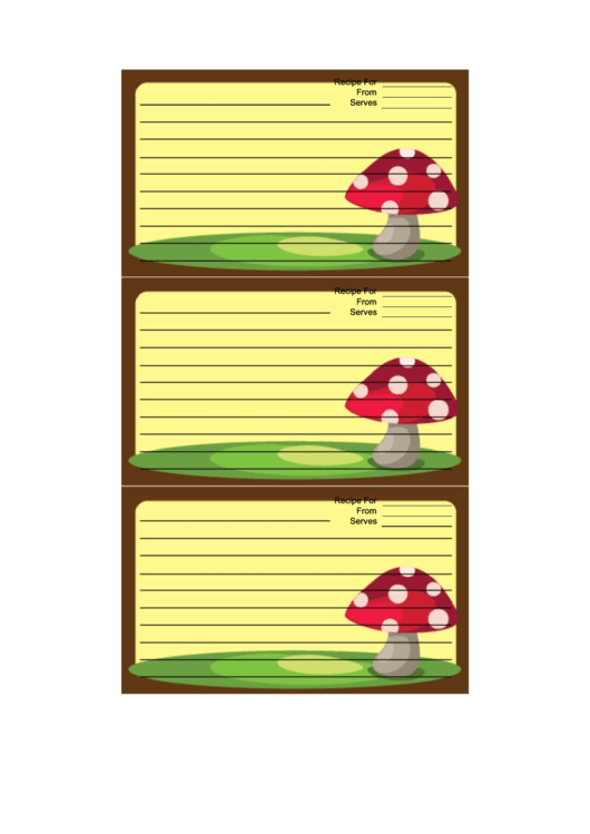 Brown Mushrooms Recipe Card Template Printable pdf