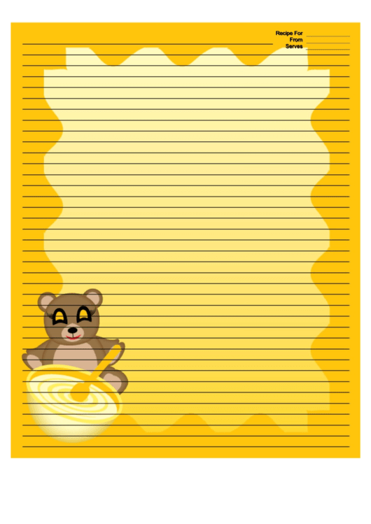 Teddy Bears Yellow Recipe Card 8x10 Printable pdf