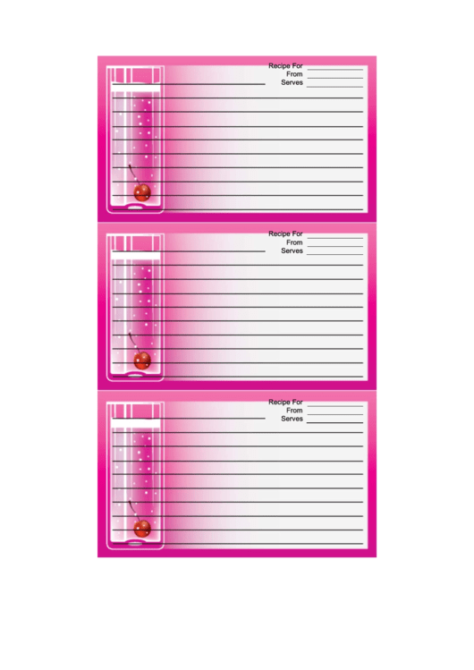 Pink Cocktail Pink Recipe Card Template Printable pdf