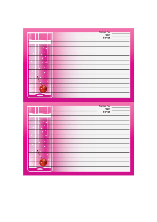 Pink Cocktail Pink Recipe Card Template 4x6 Printable pdf