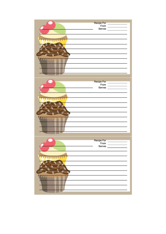 Cupcakes Brown Recipe Card Template Printable pdf