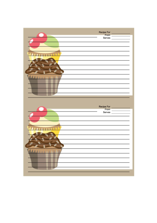 Cupcakes Brown Recipe Card 4x6 Printable pdf