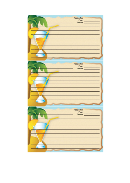 Palm Tree Drink Blue Recipe Card Template Printable pdf