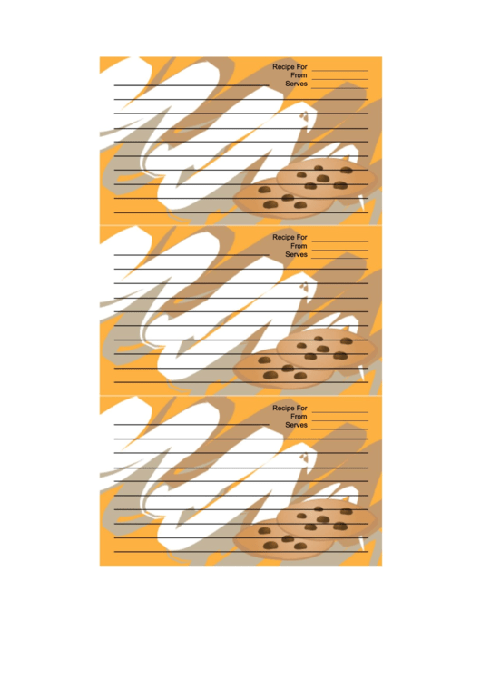 Chocolate Chip Cookies Orange Recipe Card Template Printable pdf