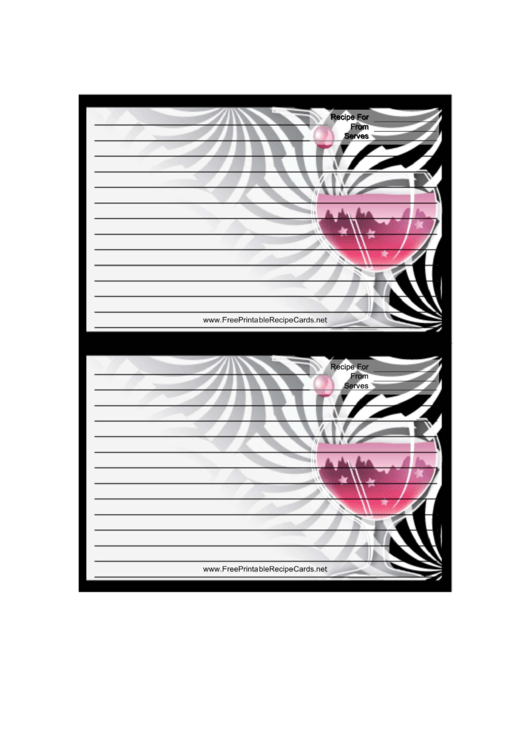 Pink Cocktail Black Recipe Card 4x6 Printable pdf