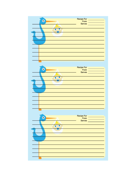 Blue Stork Recipe Card Template Printable pdf