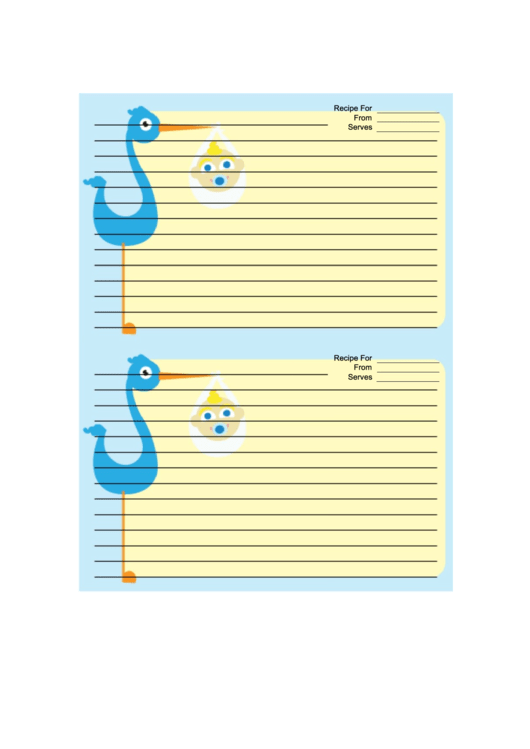 Blue Stork Recipe Card 4x6 Printable pdf