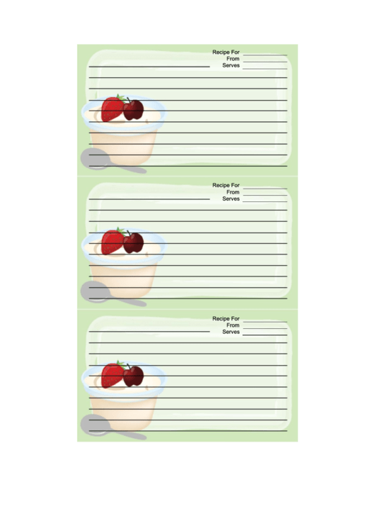 Ice Cream Fruit Topping Green Recipe Card Template Printable pdf