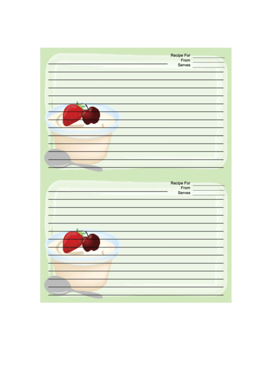 Ice Cream Fruit Topping Green Recipe Card 4x6 Printable pdf