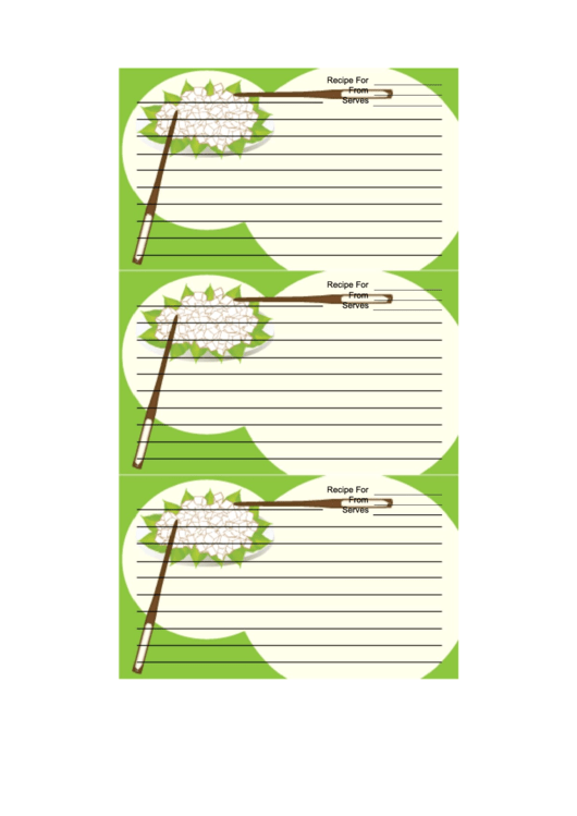 Green Chopsticks Recipe Card Template Printable pdf