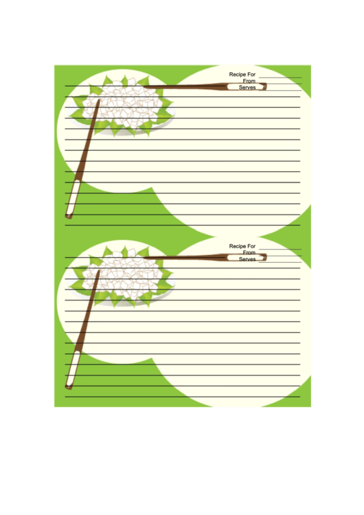 Green Chopsticks Recipe Card 4x6 Template Printable pdf