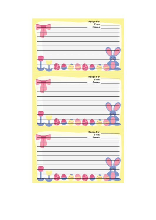 Yellow Bunny Recipe Card Template printable pdf download