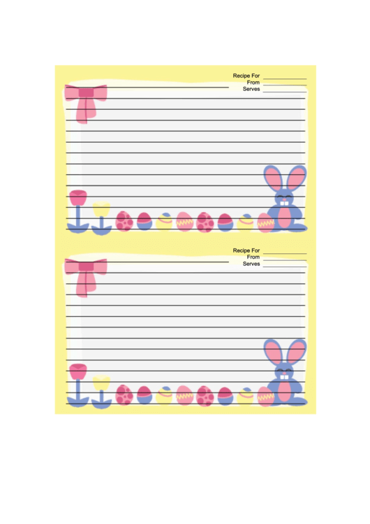Yellow Bunny Recipe Card 4x6 Printable pdf
