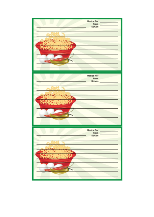 Green Noodles Recipe Card Template Printable pdf