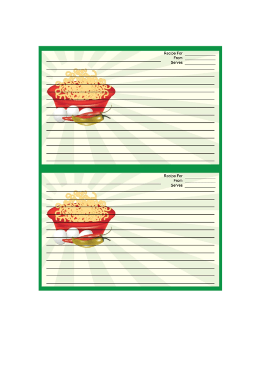 Green Noodles Recipe Card 4x6 Template Printable pdf