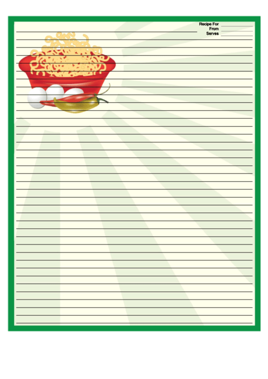 Green Noodles Recipe Card 8x10 Printable pdf